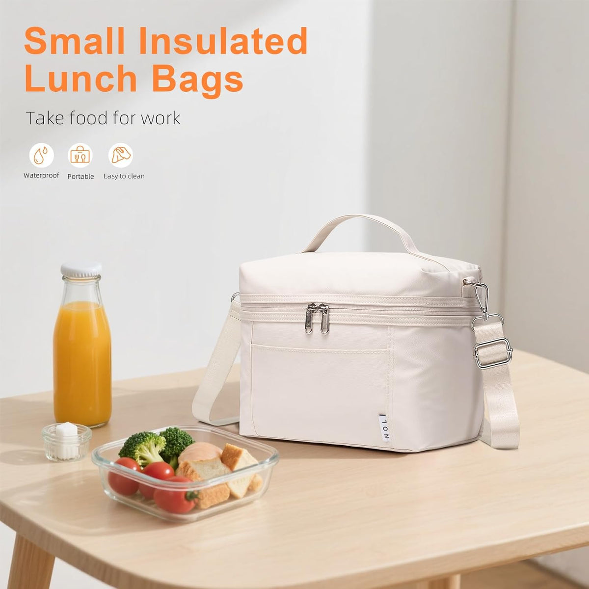 NOL Natural Organic Lifestyle Insulated Lunch Bags for Women Cooler Bag Lightweight Nylon Waterproof Lunch Box For Work (Small, Cream)
