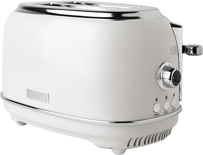 Haden Heritage 2 Slice Wide Slot Stainless Steel Toaster with Adjustable Browning Control & Non-Slip Feet, Ivory & Chrome