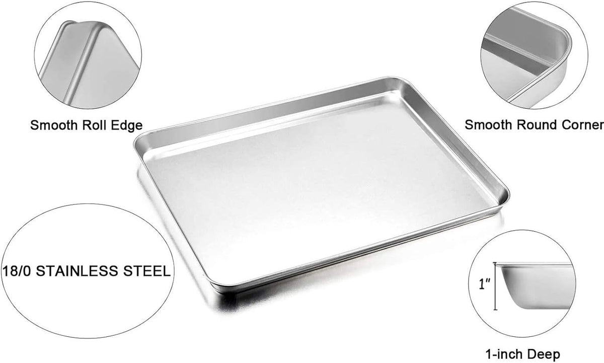 TeamFar Baking Sheet Set of 2, Baking Pans Tray Cookie Sheet Stainless Steel, Non Toxic & Healthy, Mirror Finish & Rust Free, Easy Clean & Dishwasher Safe