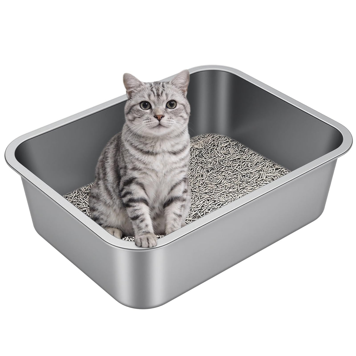 Idymere Stainless Steel High Sided Cat Litter Box