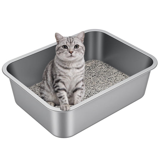 Idymere Stainless Steel High Sided Cat Litter Box