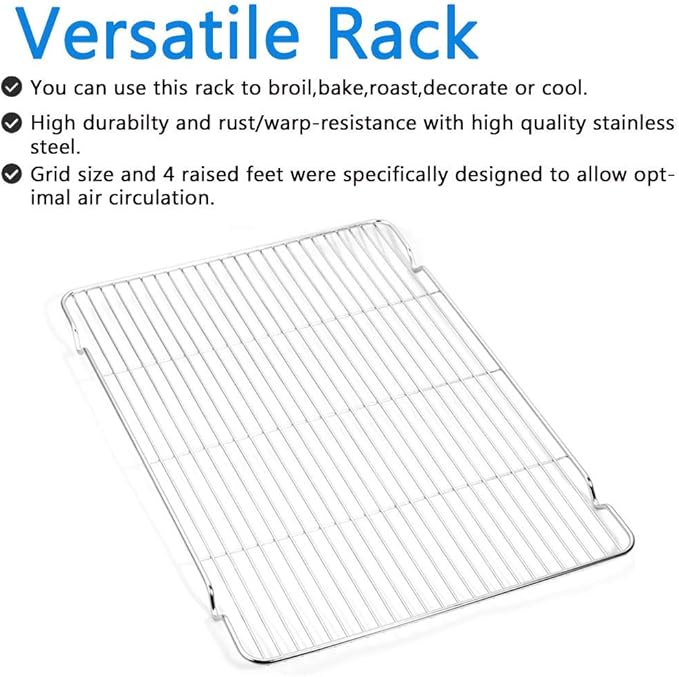 Cookie Sheet and Cooling Rack Set, 16 inch Stainless Steel Baking Pan with a Rack, Professional Bakeware, Healthy & Non-toxic & Rustproof & Easy Clean & Dishwasher Safe