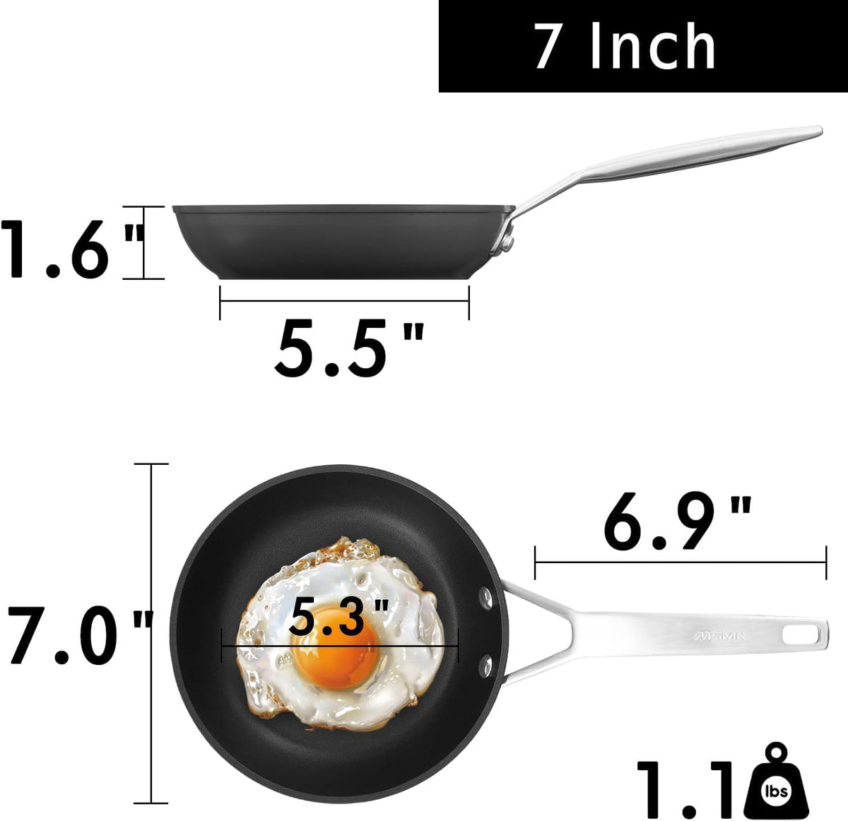 MsMk 7 inch Small Frying Pan, Carbonize also Nonstick Omelette Pan, PFOA Free Non-Toxic, Scratch-resistant, Induction Egg skillet, for Induction, Ceramic and Gas Cooktops