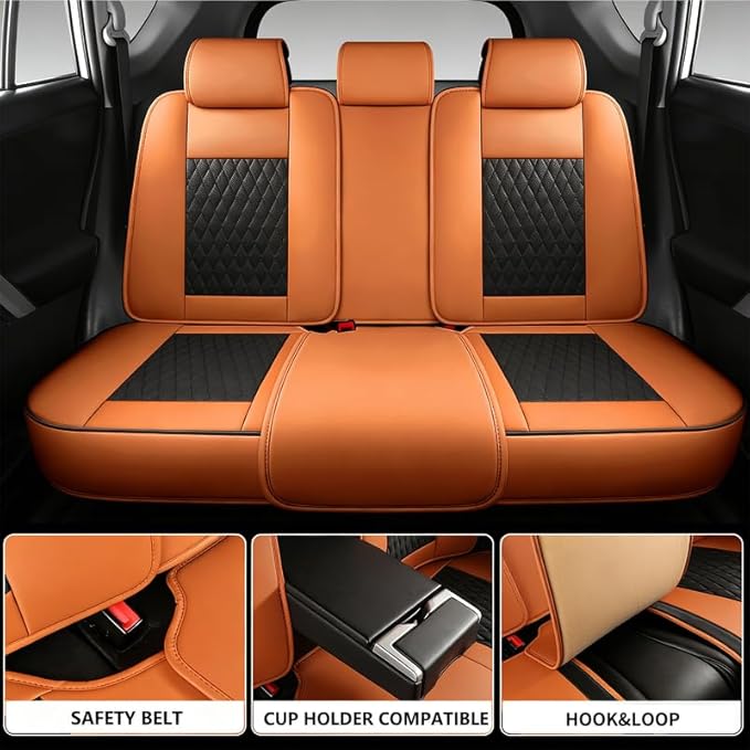 Car Seat Covers Full Set Custom Fit for Saturn Aura 2006-2009 - Premium Faux Leather with Lumbar Support | Breathable, Waterproof, Anti-Slip, Durable (Black&Brown,Full Set)