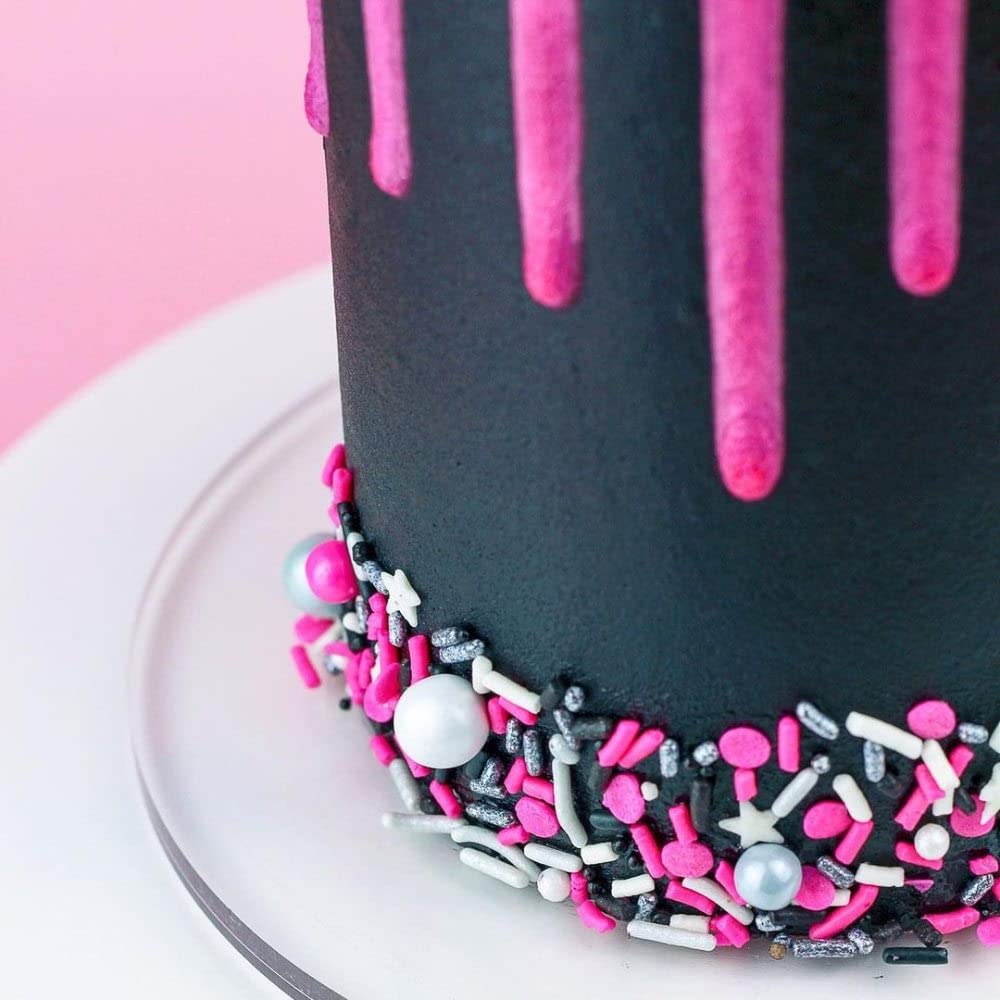 Black Pink Sprinkles for Cake Decorating, Baking - Fancy Minnie Mouse Sprinkles for Cupcake Decorating - Edible Minnie Mouse Cake Decorations in Pink and Black Princess with Jimmies, Pearls