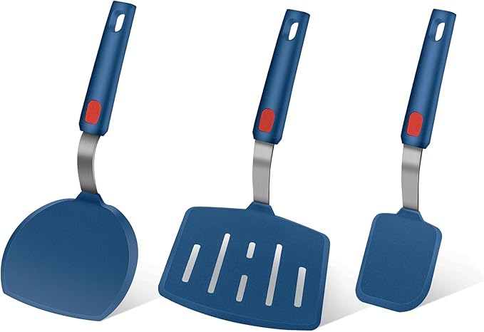 Silicone Spatula Turner Set of 3, Heat Resistant Large Wide Spatula for Pancake, Silicone Fish Spatulas Flipper for Cooking & Non-stick Cookware, BPA Free Rubber Cooking Untensil Set