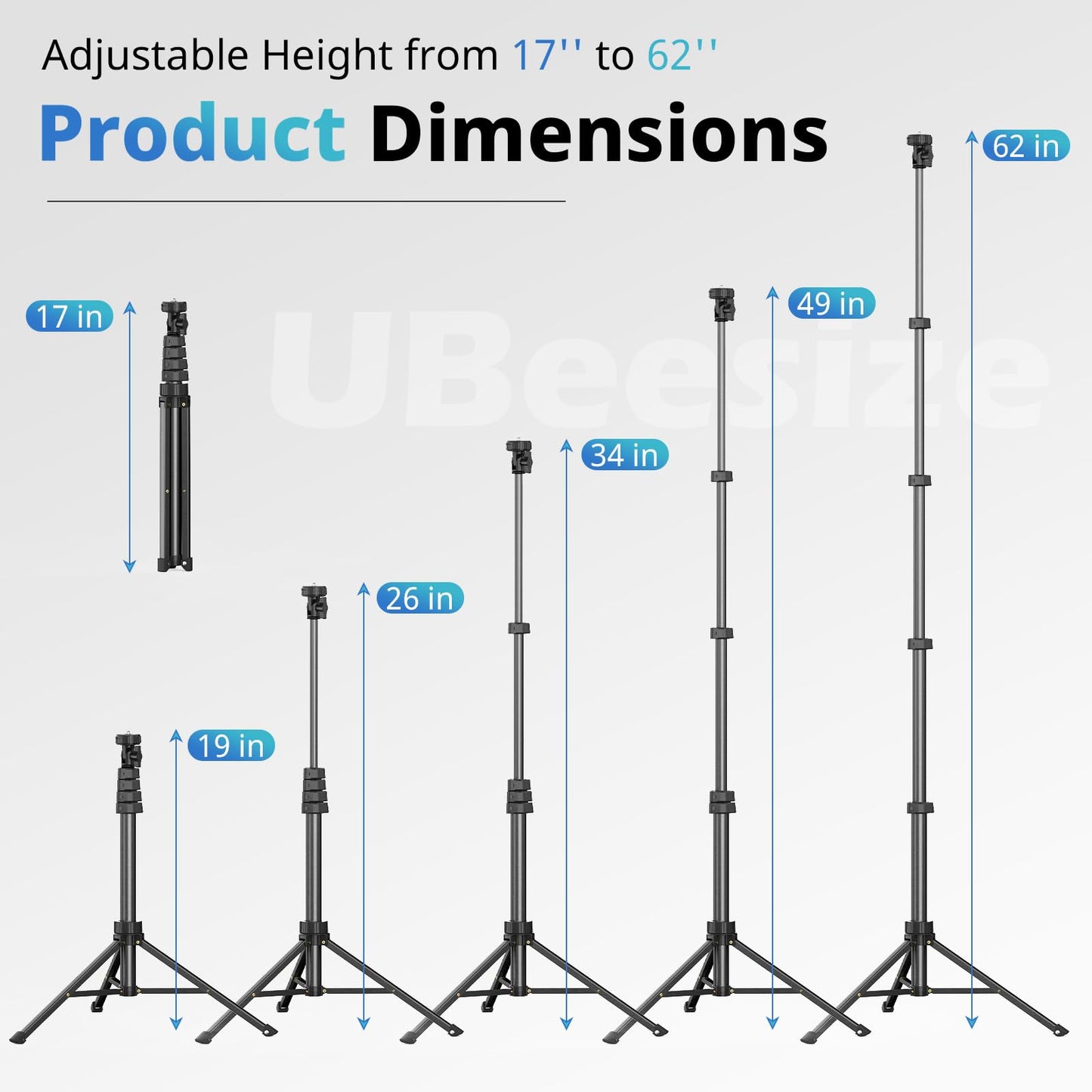 UBeesize 62" Phone Tripod & Selfie Stick with Wireless Remote and Phone Holder, Compatible with iPhone and Android for Selfies, Video Recording, and Live Streaming(Black)