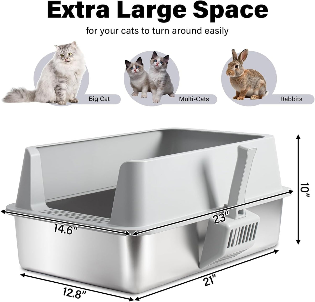 Nyutu XL Stainless Steel Litter Box with Lid, Extra Large Cat Litter Box