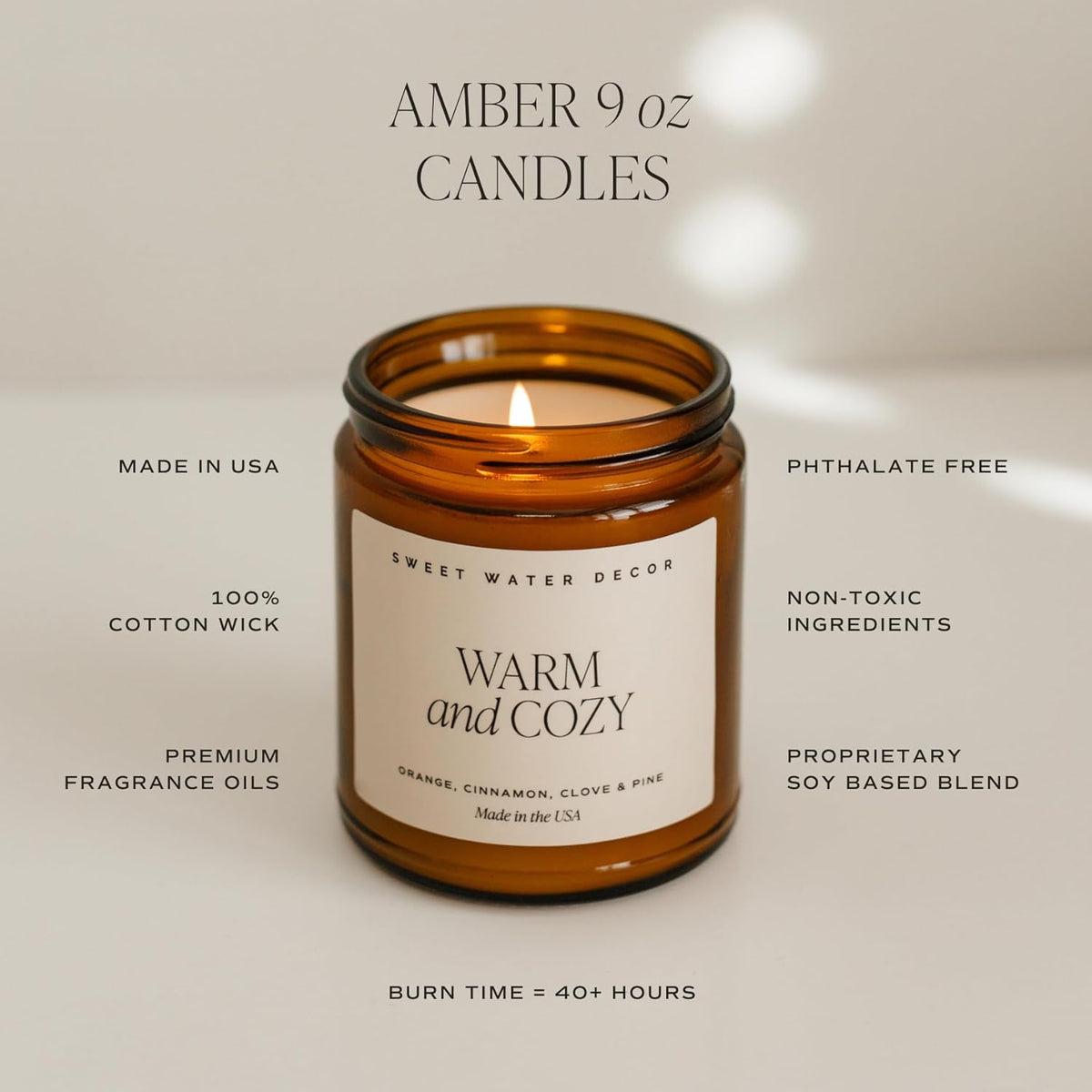 Sweet Water Decor Hello Fall Soy Candles - Fall Candle with Hot Cider, Cinnamon, Cloves, and Nutmeg Scent for Home - Soy Candle with 40 Hours Burn Time - 9Oz Black Lid Amber Jar Candles Fall Scents