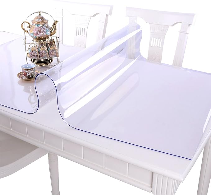 NECAUX Custom Multisize 1.5mm Thick Clear PVC Table Cover Protector - 20 x 72 Inch Waterproof Plastic Table Pad Rectangle Vinyl Desk Mat for 6 Foot Coffee Table/Trainning Table/Countertop