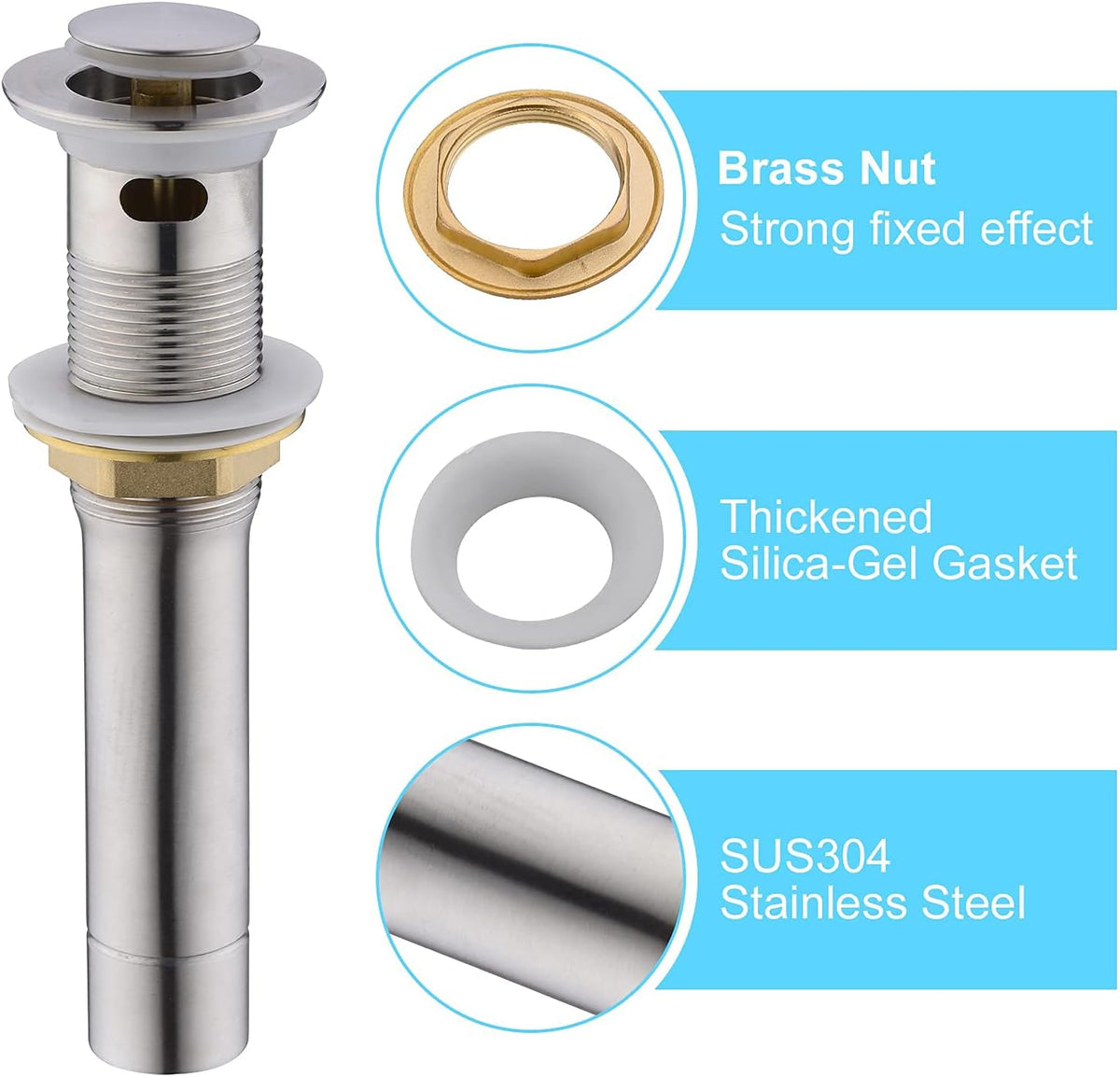 CREA Bathroom Sink Drain, Bathroom Sink Stopper with Drain Hair Catcher Pop Up Drain 1 1/2" for Bathroom Vanity Kitchen Sink with Overflow, Brushed Nickel
