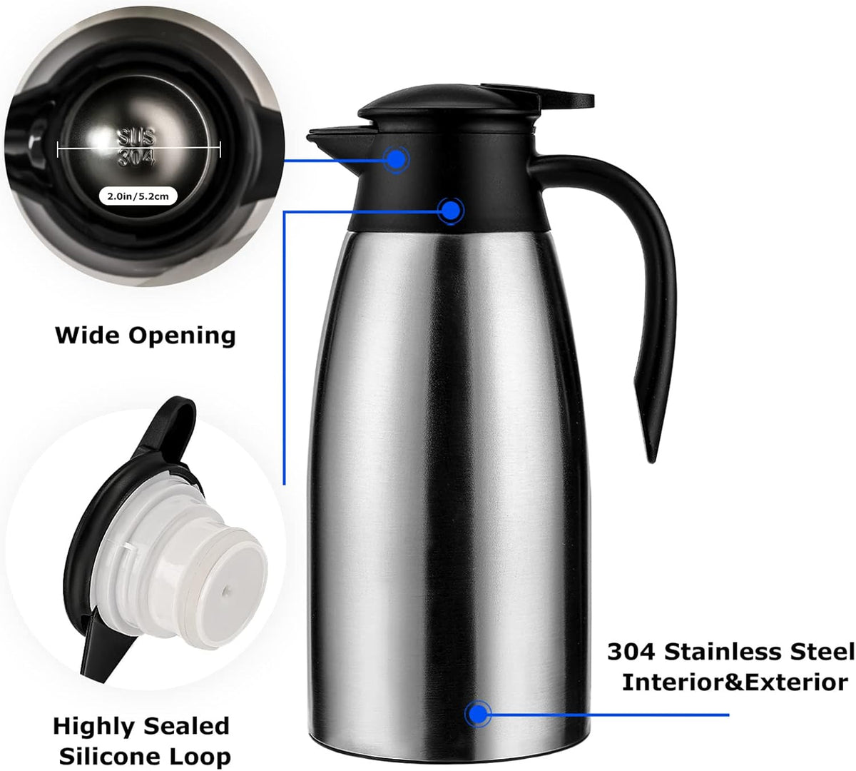 6 sets 70 oz Thermal Coffee Carafe for keeping hot, Carafe for hot liquid, Airpot Insulated Stainless Steel Vacuum Thermal Pot for Coffee, Hot Water,Keep Hot 12 Hours (4silver)