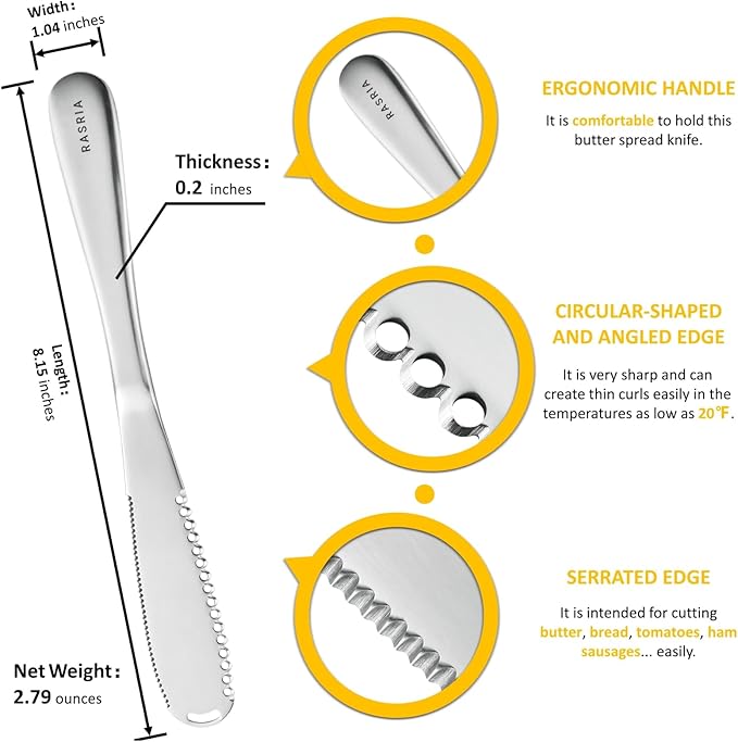 Butter Spreader Knife for Cold Butter above 20℉, Butter Slicer, Butter Curler, Butter Grater, Butter Blade (2 knives)