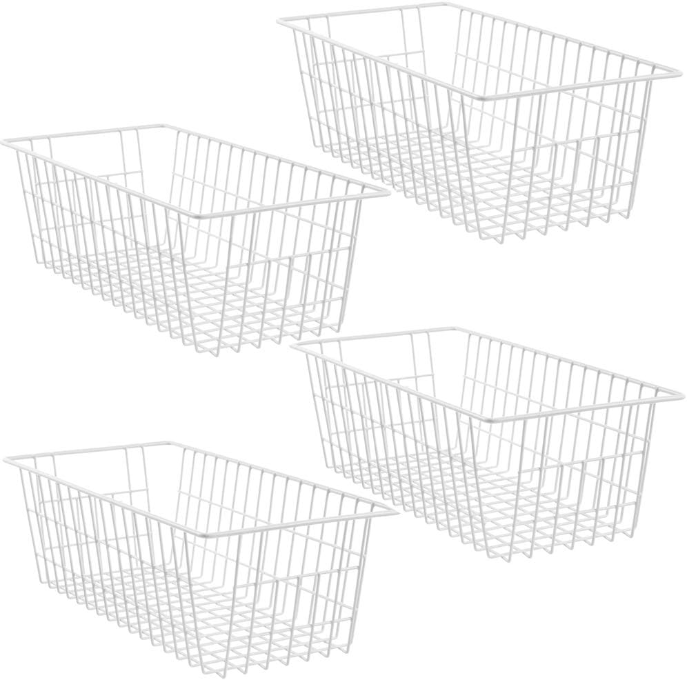 SANNO 14" Freezer Baskets Wire Storage Baskets for Organizing Pantry Organization Bins Cabinets - Metal Basket Kitchen, Laundry, Garage, Fridge, Bathroom Countertop Organizer