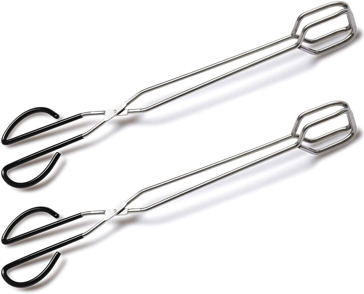 2Pcs 16 Inch Extra Long Stainless Steel Kitchen Scissor Tongs, Non-Slip Comfortable Red Grip, Heat Resistant for BBQ and Cooking