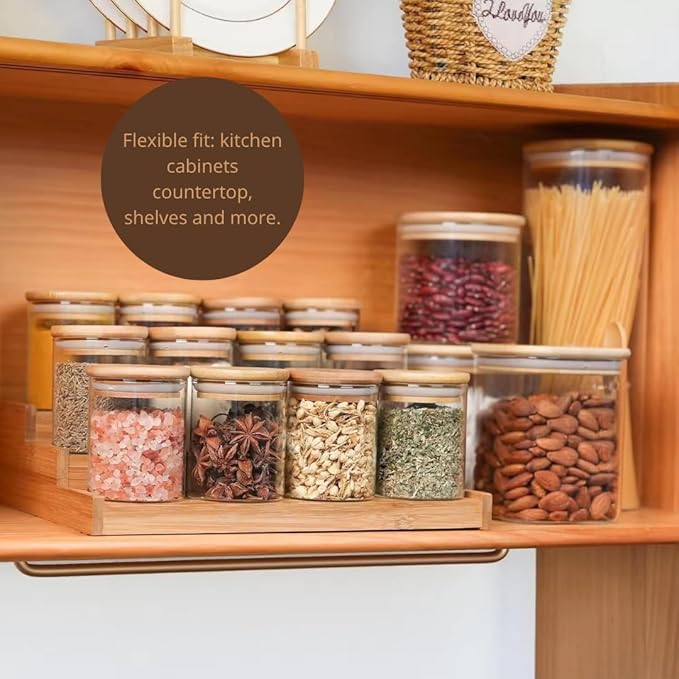 Bamboo Spice Rack Organizer with 12 Glass Jars - Premium Kitchen Cabinet & Countertop Complete Set - Eco-Friendly & Gift-Ready