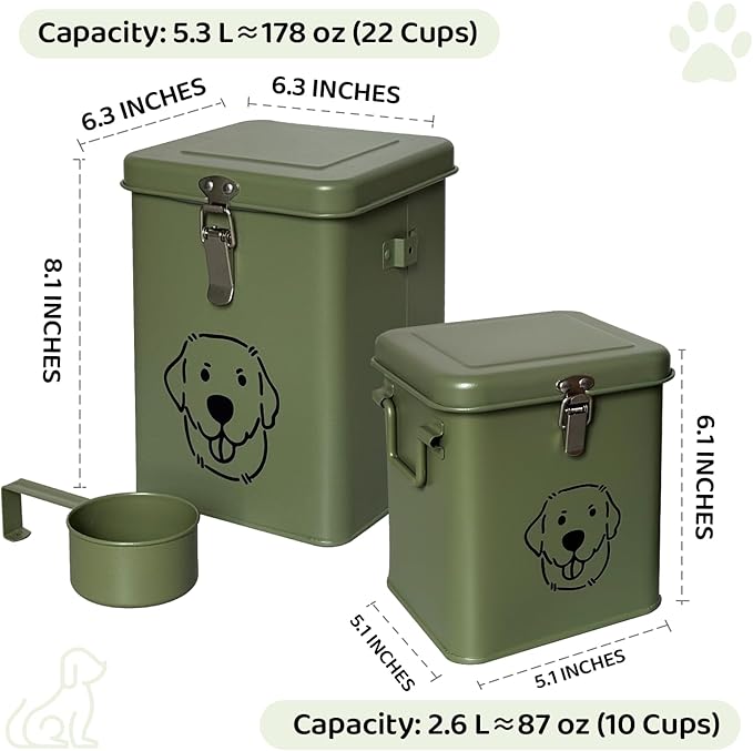 Dog Food Storage Container Airtight Dog Treat Container Pet Food Storage Containers Dog Treat Jar Tinplate Dog Treat Bin White
