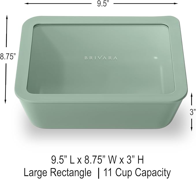Ceramic Coated Glass Food Storage Container | No PTFE, PFOA, PFAS, and BPA | Reusable Non Toxic Meal Prep Container with Glass Lid | Easy To Store | 11 Cup Rectangle [Willow]