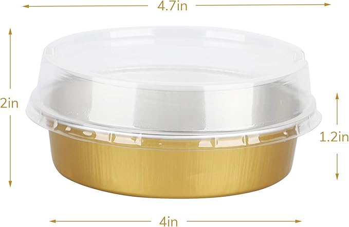 Beasea Disposable Pie Tins 4 Inch, 50 Pack Mini Tart Pans with Lids, 8 Oz Golden Aluminum Pie Pan Tin Tart Pans Round Oven Baking Mini Cake Pan for Pie Tart Quiche