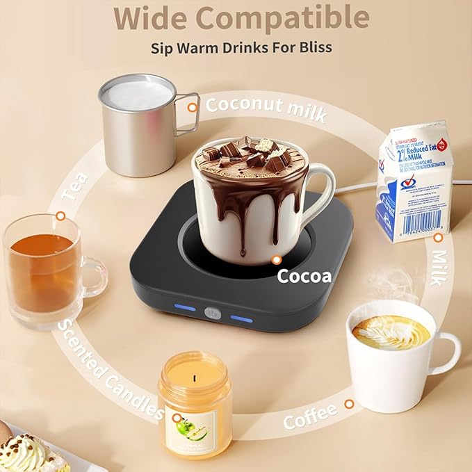 Electric Coffee Cup Warmer for Office Desk, 24W Mug Warmer Plate with Auto Switch Off, 3 Heat Settings Tea Warmer, Beverage Warmer Coffee Accessories