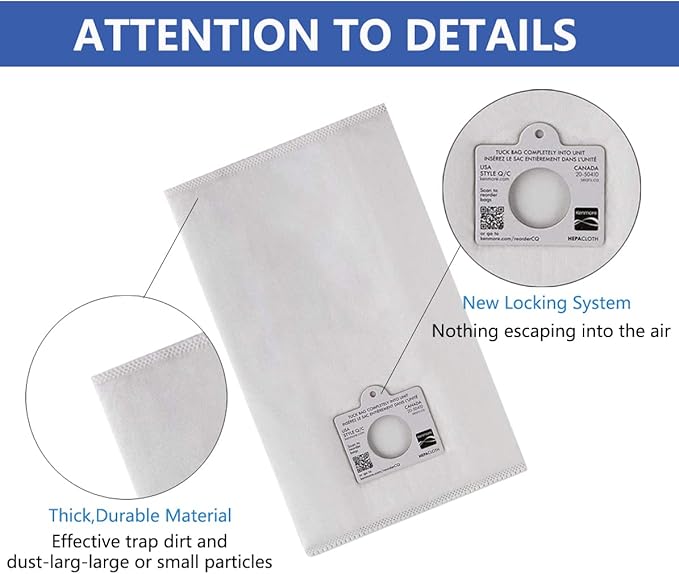 Compatible with Kenmore 53292 Type Q - C HEPA Canister Vacuum Bags,6-Pack (white)