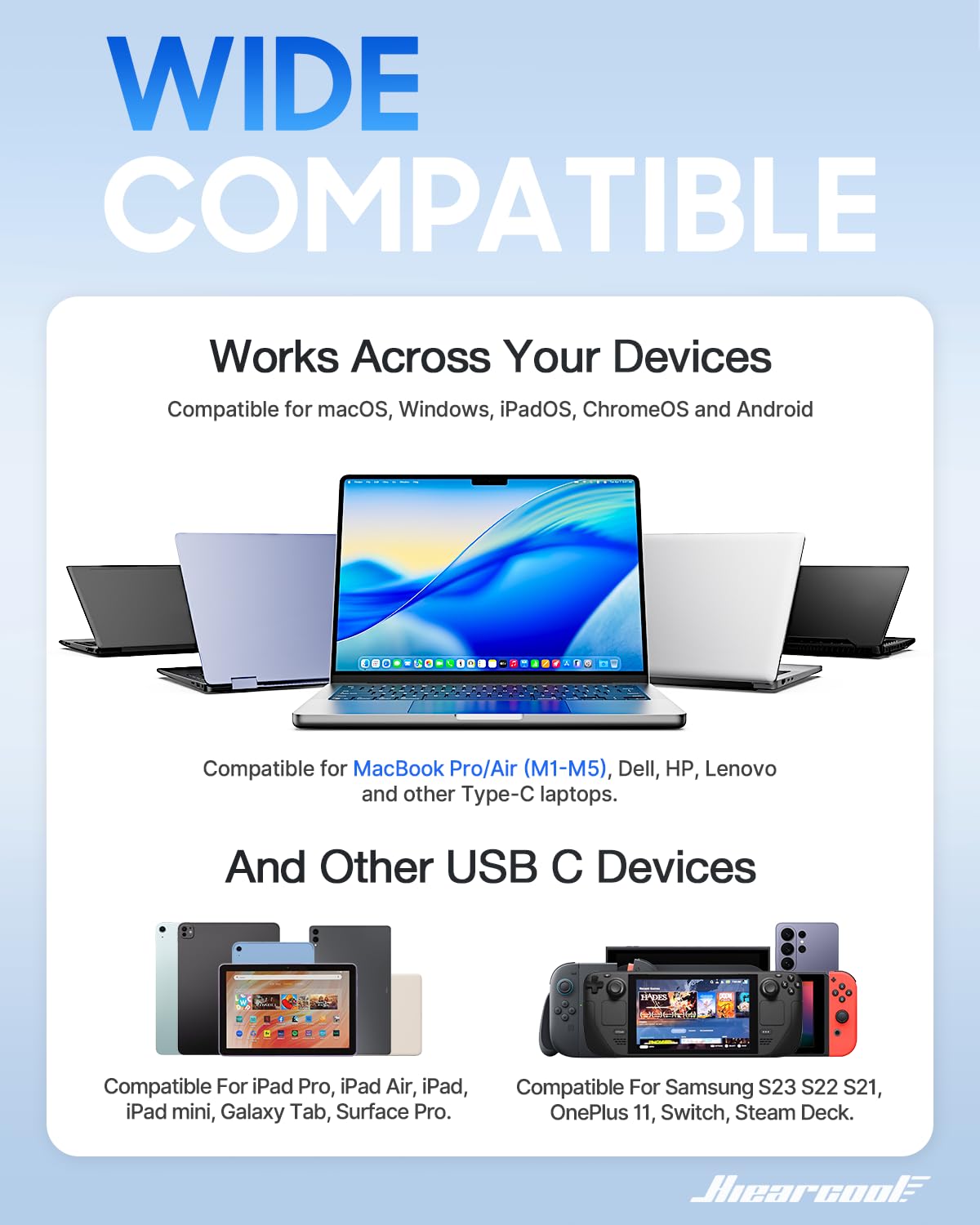 Hiearcool 7-in-1 USB C Hub, USB C Dongle Compatible for MacBook, Space Gray
