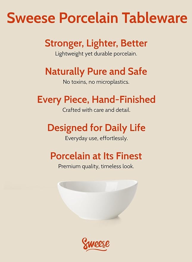 Sweese Porcelain Bowls Set 5 Inch, 10 oz - Set of 4 White Bowls for Dessert, Ice Cream, Soup, Rice & Fruits | Microwave, Dishwasher & Oven Safe