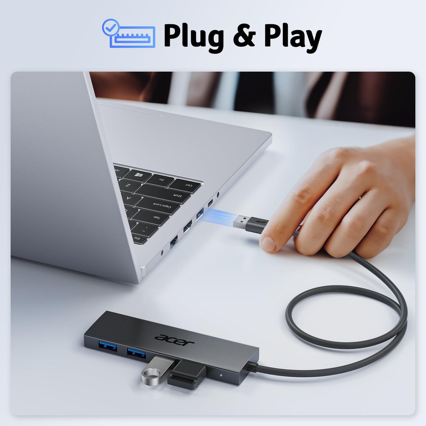 Acer USB Hub 4 Ports, Multiple USB 3.0 Hub, USBA Splitter for Laptop/PC 2FT
