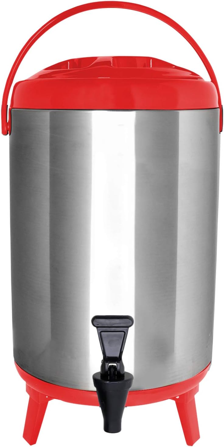 Stainless Steel Insulated Beverage Dispenser – Insulated Thermal Hot and Cold Coffee Carafe – 10 Liter Drink Dispenser with Spigot for Hot Water, Tea & Coffee, Cold Milk, Juice & More RED