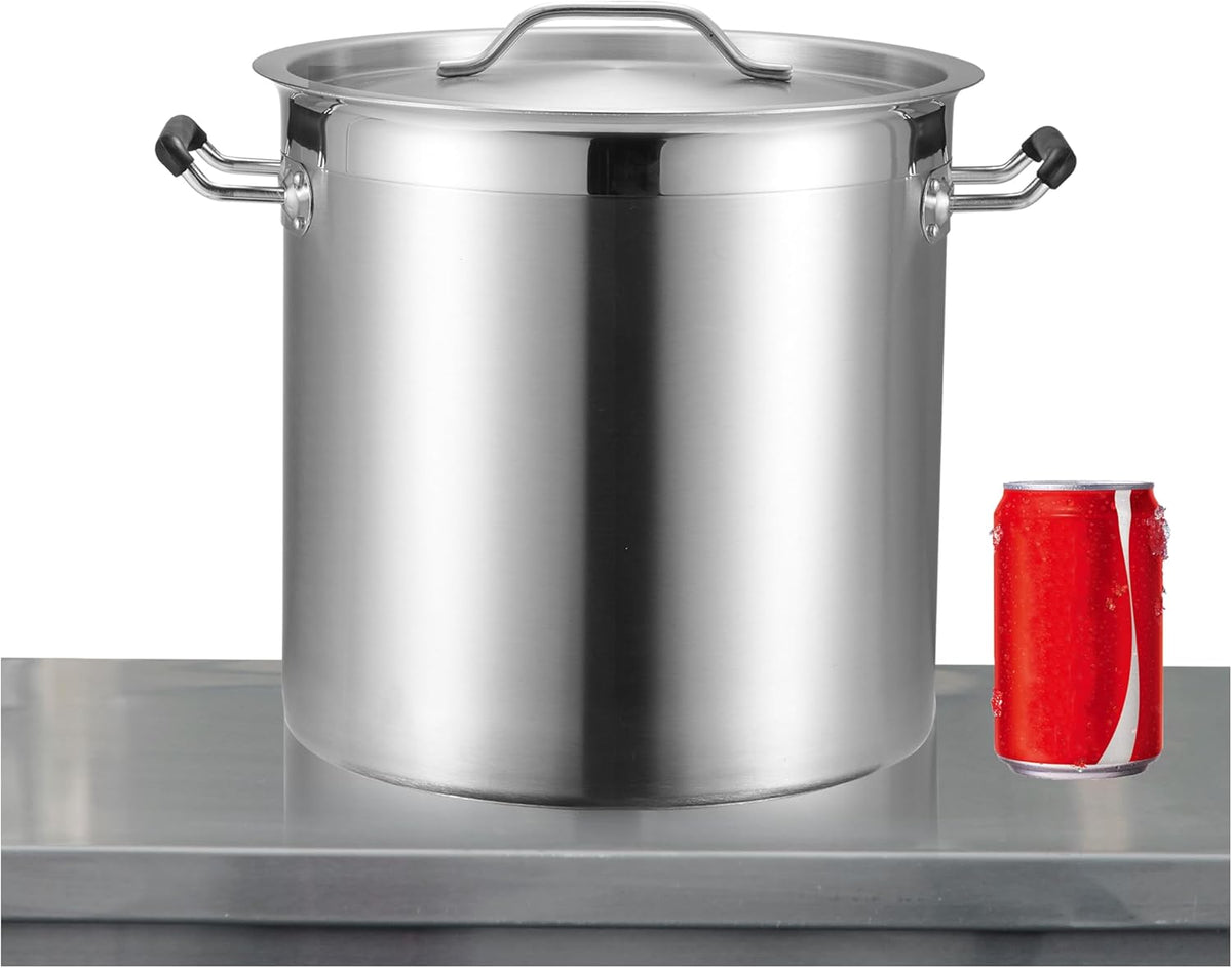 CURTA 20 Quart Large Stock Pot with Lid, NSF Listed, 3-Ply 18/8 Stainless Steel Cooking Pot, Commercial Cookware for Soup, Stew & Sauce, Riveted Silicone Handle