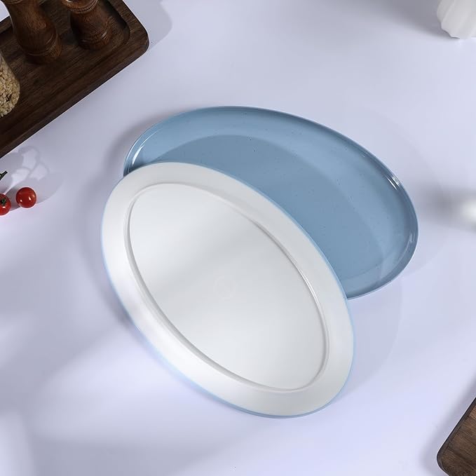 Webbylee ‌16" Melamine Oval Platter Set of 2- Lightweight Durable Serving Tray for Party, Catering & Home | Dishwasher Safe, Fits Turkey/Charcuterie-Blue & Beige