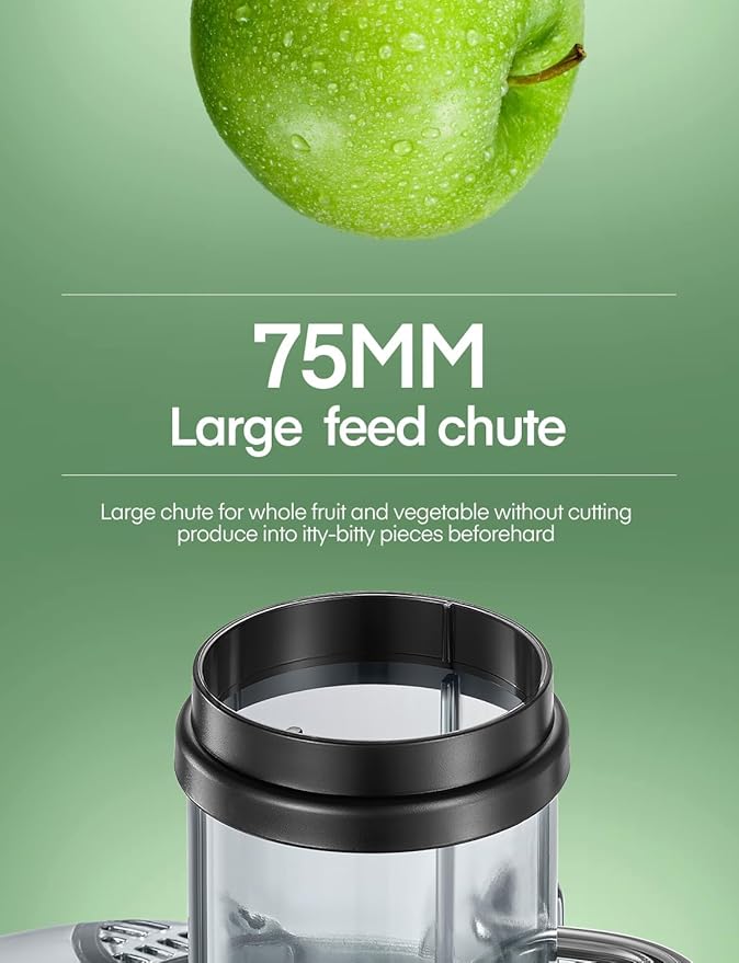 Juicer Machines, FOHERE 1000W Juicer Whole Fruit and Vegetables, Quick Juicing Easy to Clean, 75MM Large Feed Chute, Dual Speed Setting and Non-Slip Feet, Silver