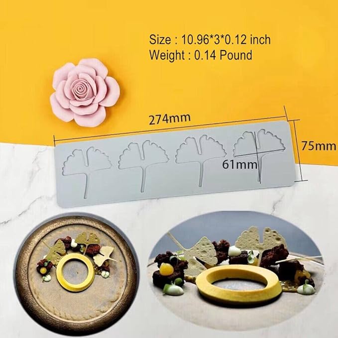 3D Hollow Leaf Fondant Lace Mold Multi Leaves Flower Candy Mold Chocolate Sugar Craft Cake Decoration Cupcake Top (B Ginkgo Leaf_10.96 * 3 * 0.12inch)