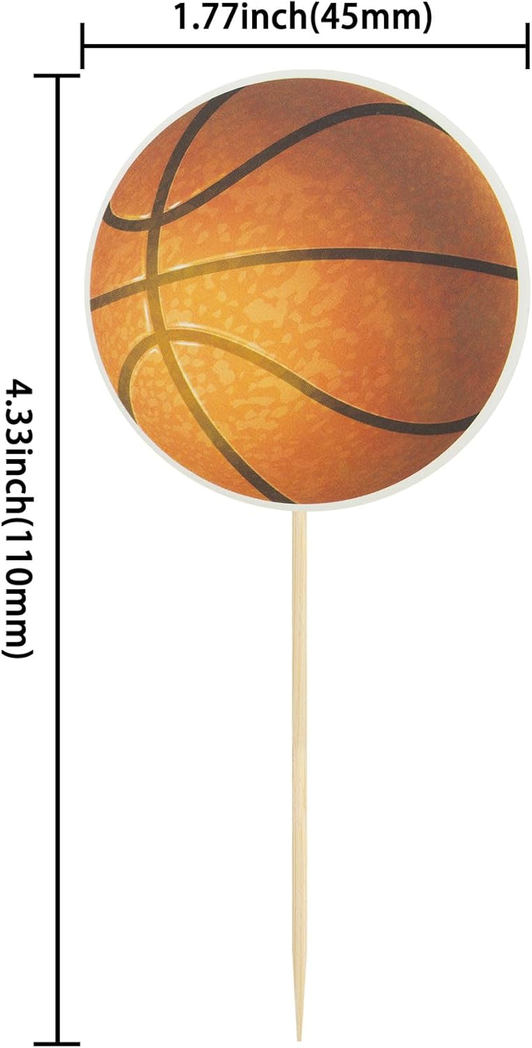 24Pcs Basketball Cupcake Toppers Star Sports Ball Cupcake Picks Baby Shower Basketball Sports Players Theme Birthday Party Cake Decorations Supplies
