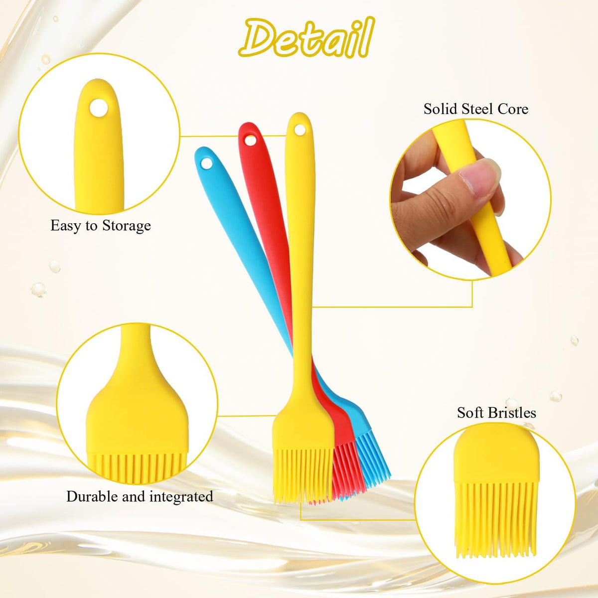 Silicone Basting Pastry Brush, Limso 3 PCS Heat Resistant Food Brush, Food Brush Suitable for BBQ Grill and Baking, Dishwasher Safe (3 Colors)