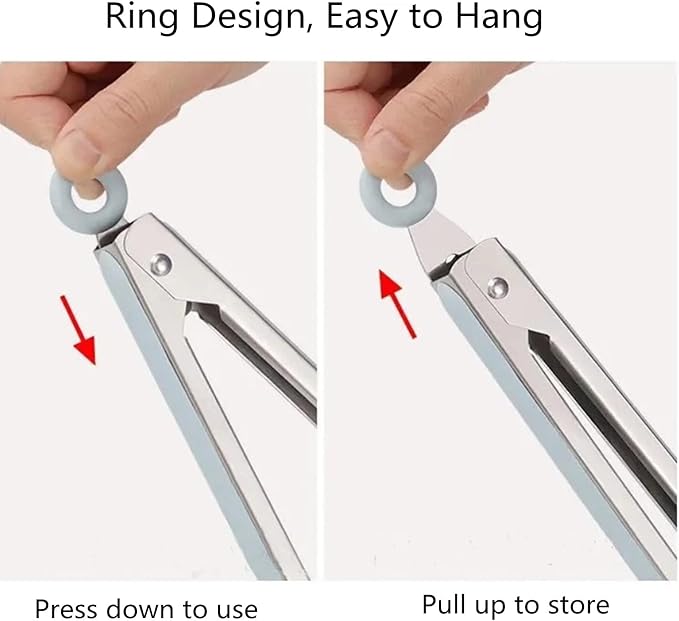 4Pcs Silicone Tongs, Kitchen Tongs 7” Non-slip & Easy Grip Stainless Steel Handle - Smart Locking Clip - Heat Resistant, Food Grade