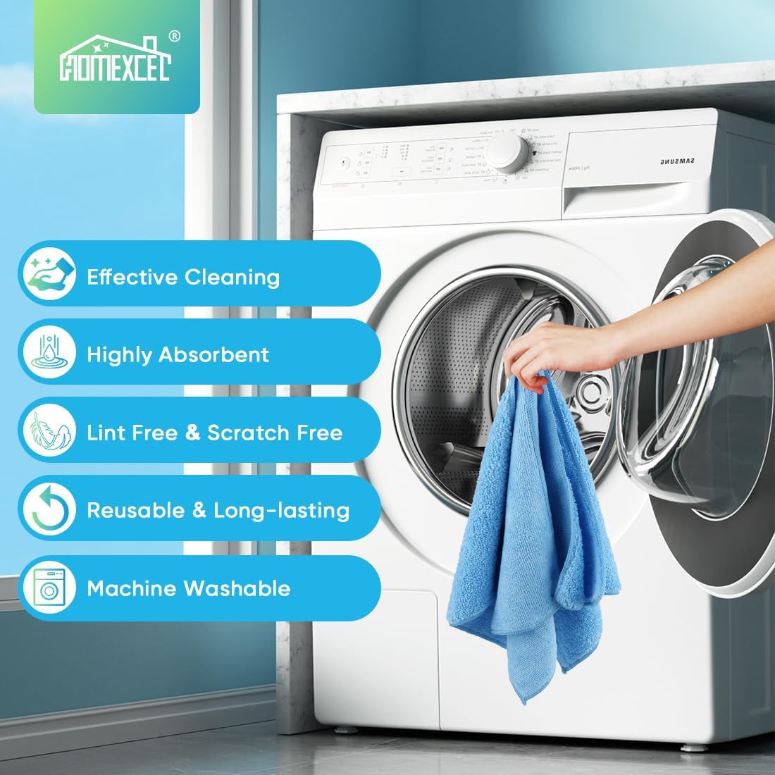 HOMEXCEL Blue Microfiber Cleaning Cloth, 12 Pack Premium Microfiber Towels for Cars, Lint Free, Scratch-Free, Highly Absorbent, Reusable Cleaning Rags for Car, Household, Kitchen, Window,11.5"X11.5"