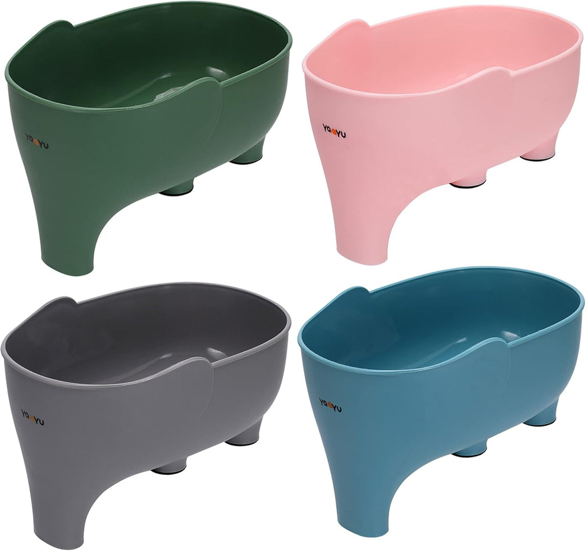 4-Piece Vegetable Fruit Drainage Basket Set - Elephant Design, Multi-Colored (Blue, Gray, Green, Pink) for Draining Pasta, Noodles & More