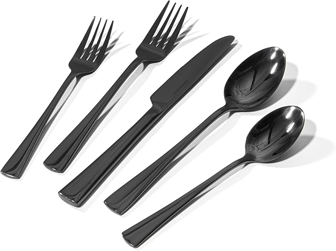 KINGSTONE Silverware Set for 8, 40-Piece Forged 18/10 Stainless Steel Flatware Set, Mirror Finish Cutlery Set Dishwasher Safe for Home, Restaurant, Wedding, Party,Black