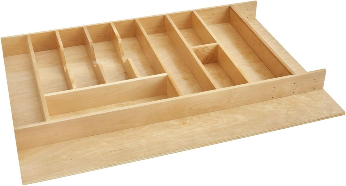 Rev-A-Shelf Trim-to-Fit Silverware Drawer Organizer For Kitchen Utensils, Cutlery Cabinet Storage Divider Insert, 33" x 22", Maple Wood, 4WUTCT-36SH-1