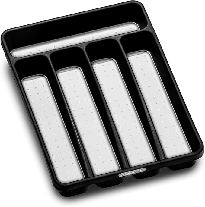 madesmart Classic Mini Silverware Tray, Soft Grip, Non-Slip Kitchen Drawer Organizer, 5 Compartments, Multi-Purpose Home Organization, BPA Free, Granite