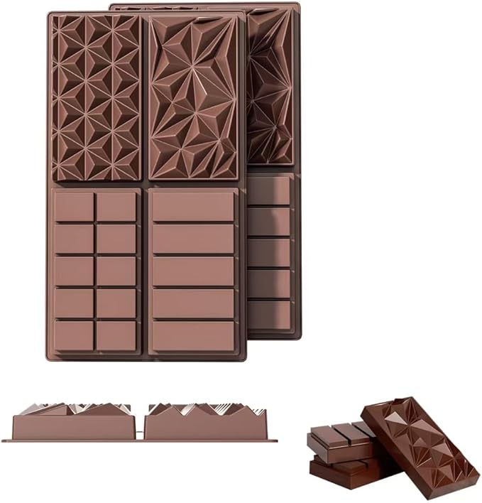 La chat 2 Packs Silicone Molds for Chocolate, Food Grade no-stick Baking, candy and butter Mold with different shape (2 packs chocolate bar)