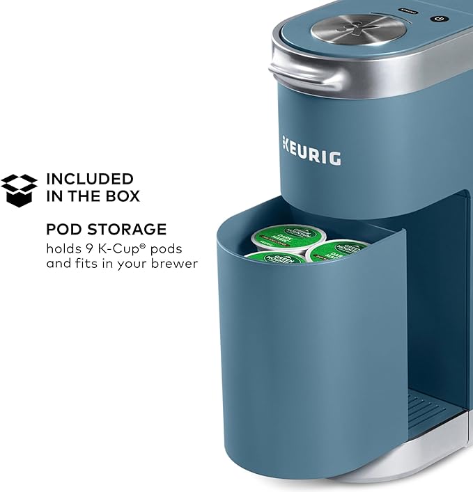 Keurig K-Mini Plus Single Serve K-Cup Pod Coffee Maker, with 6 to 12oz Brew Size, Stores up to 9 K-Cup Pods, Travel Mug Friendly, Evening Teal