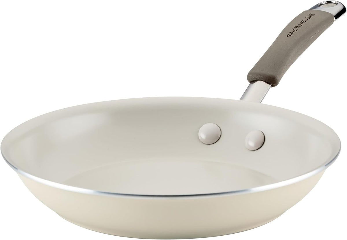 Rachael Ray Cucina Ceramic Nonstick Frying Pan/Skillet, 8.5 Inch Non Stick Open Fry Pan, Dishwasher Safe - Almond