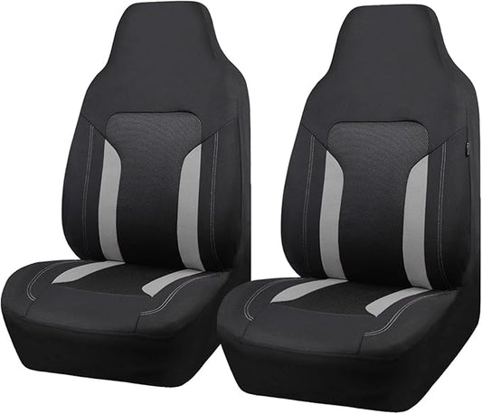 CAR PASS Bucket Gray Car Seat Cover Front Seats, 3D Air Mesh-100% Breathable Sporty Fabric High Back Airbag Compatible, Universal Fit Automotive SUV Truck Sedan Vans, Two Front 2 Piece Black Gray
