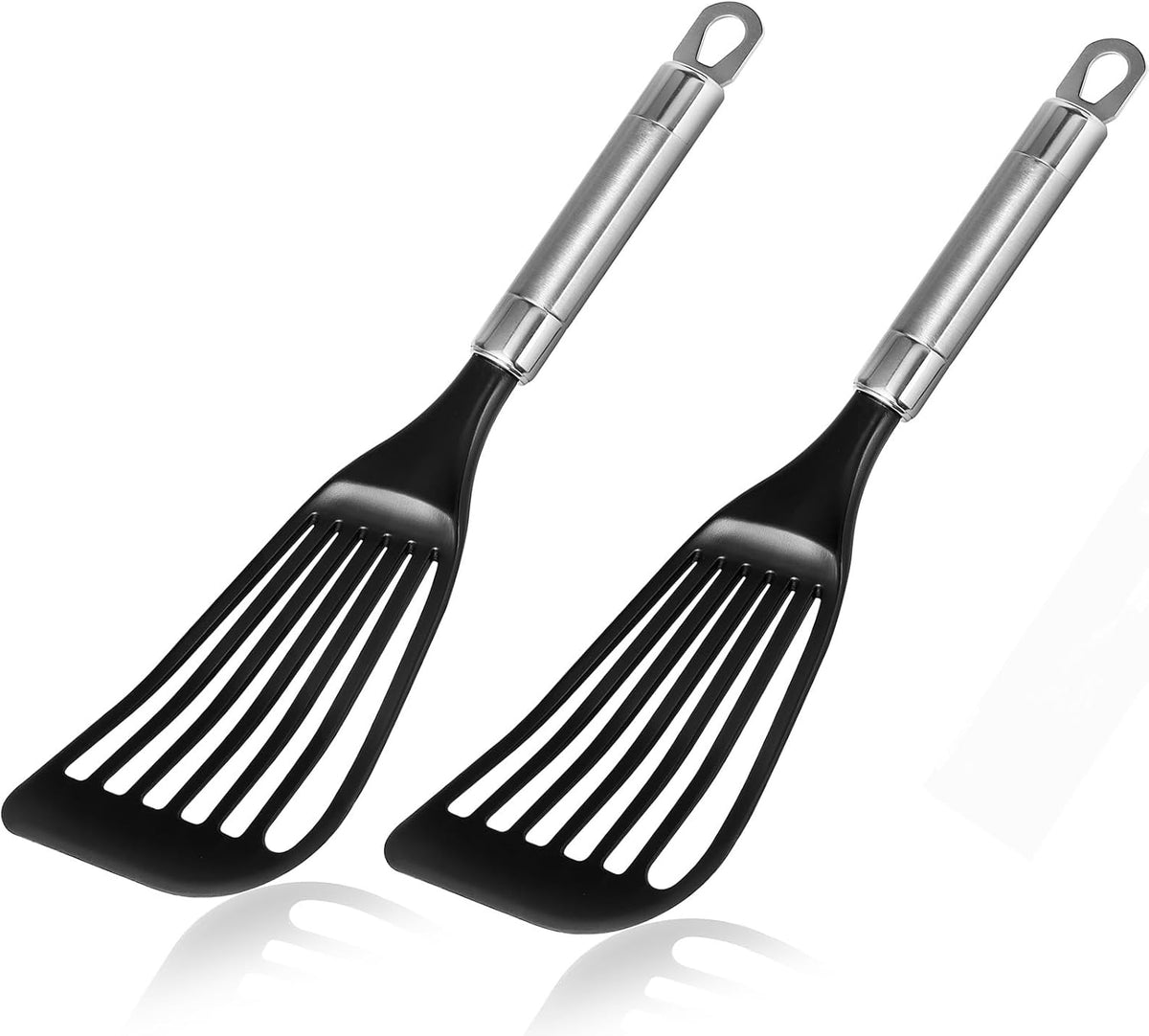 KSENDALO Fish Spatula for Nonstick Pans 2-Pack - Thin Turner for Eggs & Fish | LFGB Nylon, 10,000+ Reviews | Dishwasher Safe