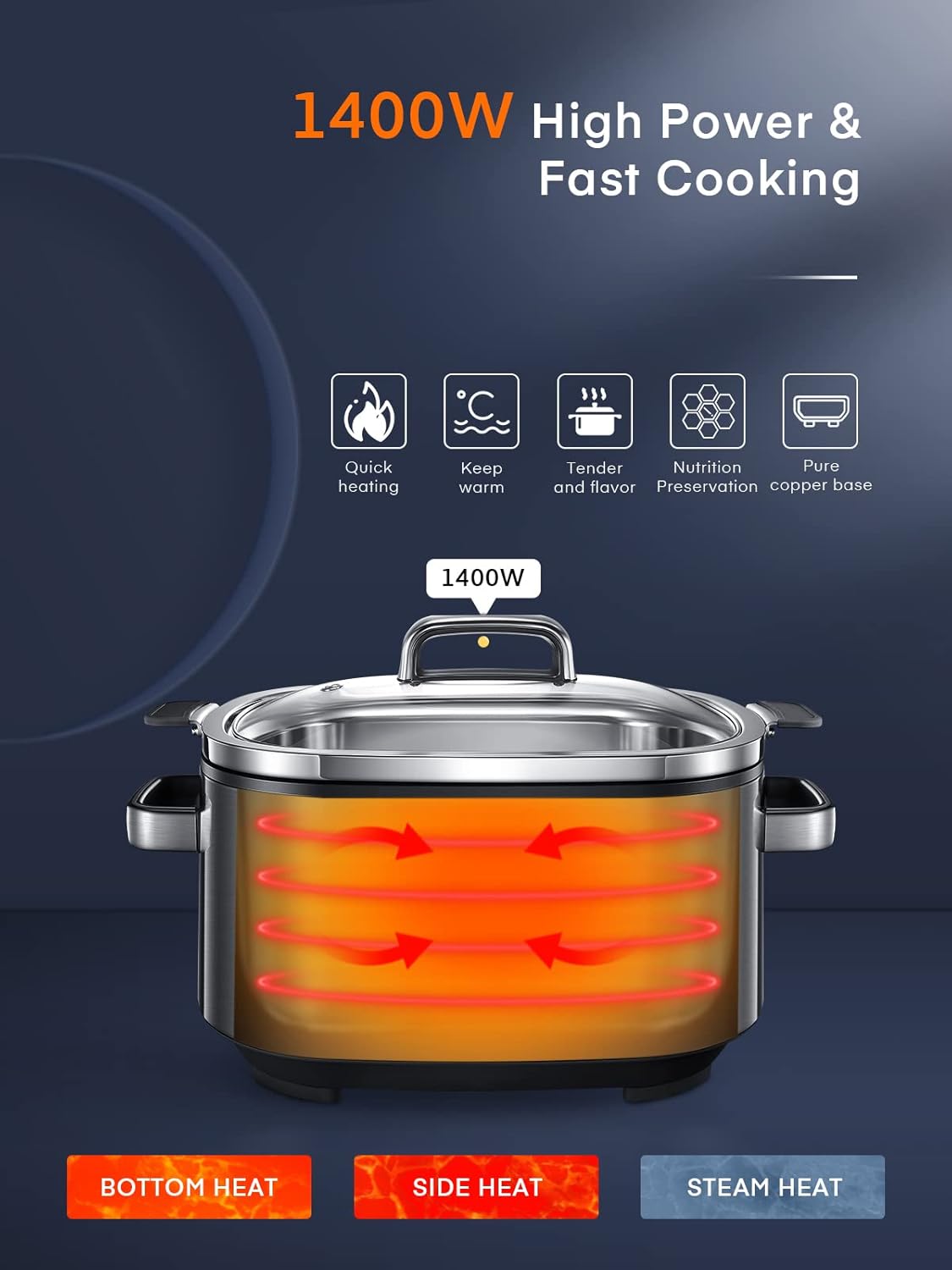 HOUSNAT Slow Cooker, 10 in 1 Programmable Pressure Cooker, 304 Stainless Steel Rice Cookers, Yogurt Maker, 6 QT Sous Vide, Delay Start, Adjustable Temp& Digital Time for Large Families or Entertaining