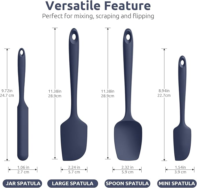Heat Resistant Silicone Spatula Set: U-Taste 600ºF High Temp Seamless Food Grade Food Grade Flexible Rubber Silicon Kitchen Cooking Mixing Baking Scraper for Nonstick Cookware Set of 4 (Midnight Blue)