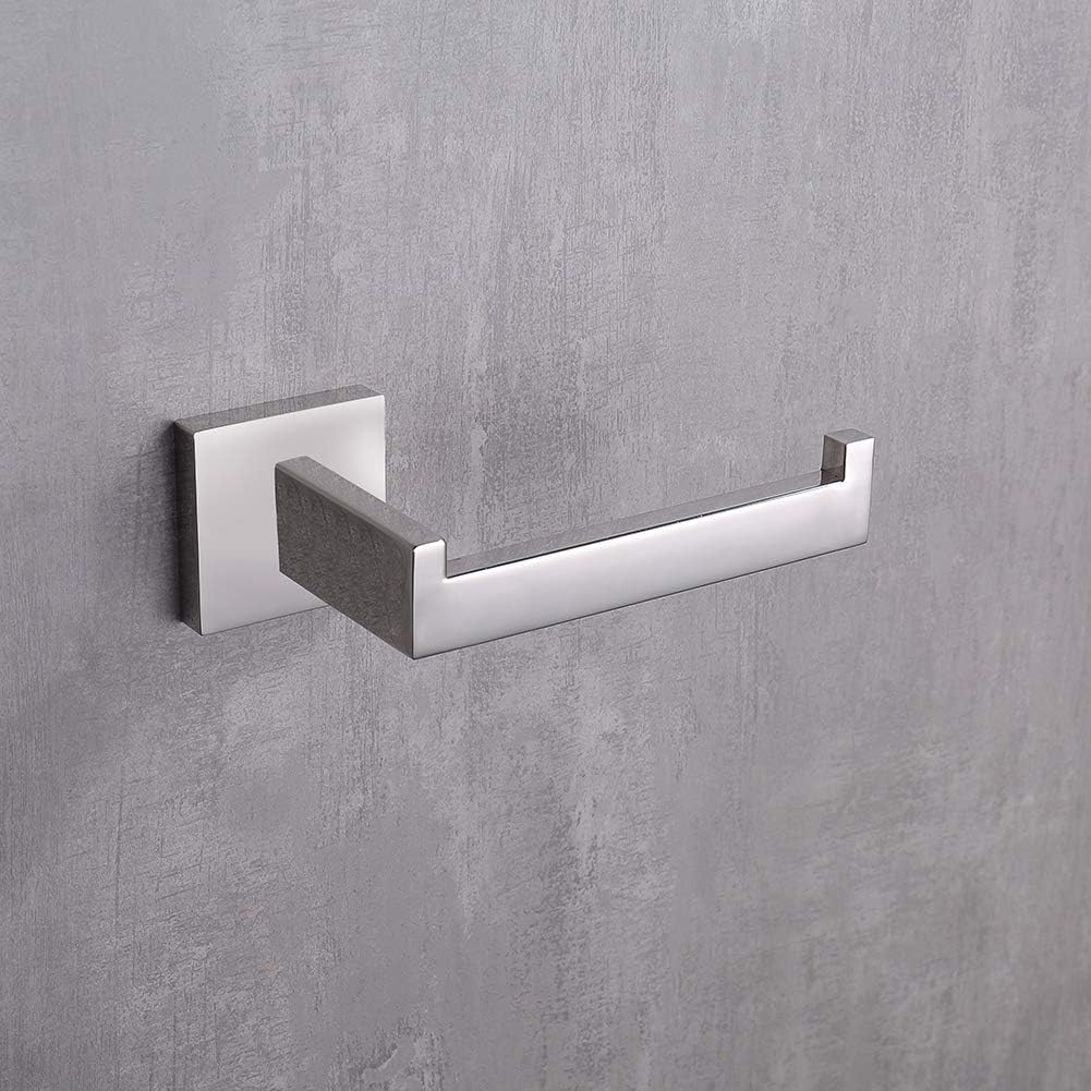 TASTOS Polished Chrome Toilet Paper Holder SUS304 Stainless Steel, Modern Square Half Open Bathroom 5 inch TP Holder Wall Mount Rustfree Tissue Roll Dispenser for Washroom Kitchen 2 Pack