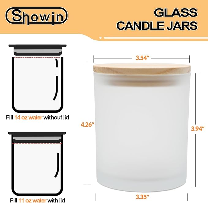 14 OZ Thick Candle Jars for Making Candles 12 Pcs, 3 Wick Empty Jars with Wood Lids for Candle Making, Sample Container,Frosted White
